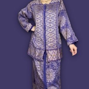 Black Magic Made In India Embroidered Button Front Top & Skirt Womens Geometric